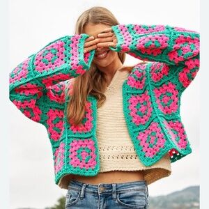 Davi & Dani 2 tone square crochet cardigan